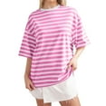 thumbnail image 2 of Spring Tops for Women Oversized Striped Short Sleeve Color Block Crew Neck Basic Casual Tee T Shirts for Women Pink L, 2 of 4