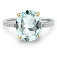 thumbnail image 3 of Gem Stone King 925 Silver and 10K Yellow Gold Sky Blue Simulated Aquamarine and White Lab Grown Diamond Engagement Ring for Women | 4.08 Cttw | Oval 12X10MM | Gemstone March Birthstone | Size 5, 3 of 6