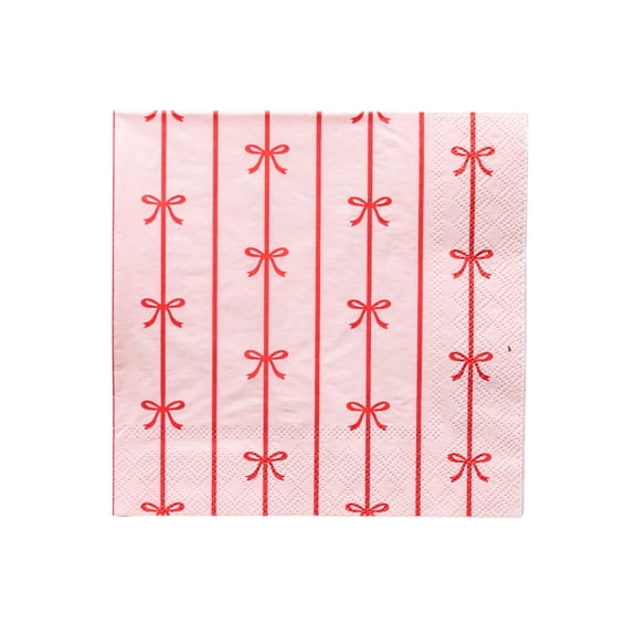 Bonjour Fête Pink and Red Bow Paper Napkins, Disposable Party Supplies, 20 Count, Lunch Size, Birthday Party, Valentines, Christmas, Bridal Shower