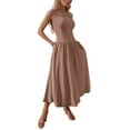 thumbnail image 2 of Women's One Shoulder Maxi Dress Sleeveless Pleated Formal Summer Dress with Pockets Coffee color S, 2 of 8