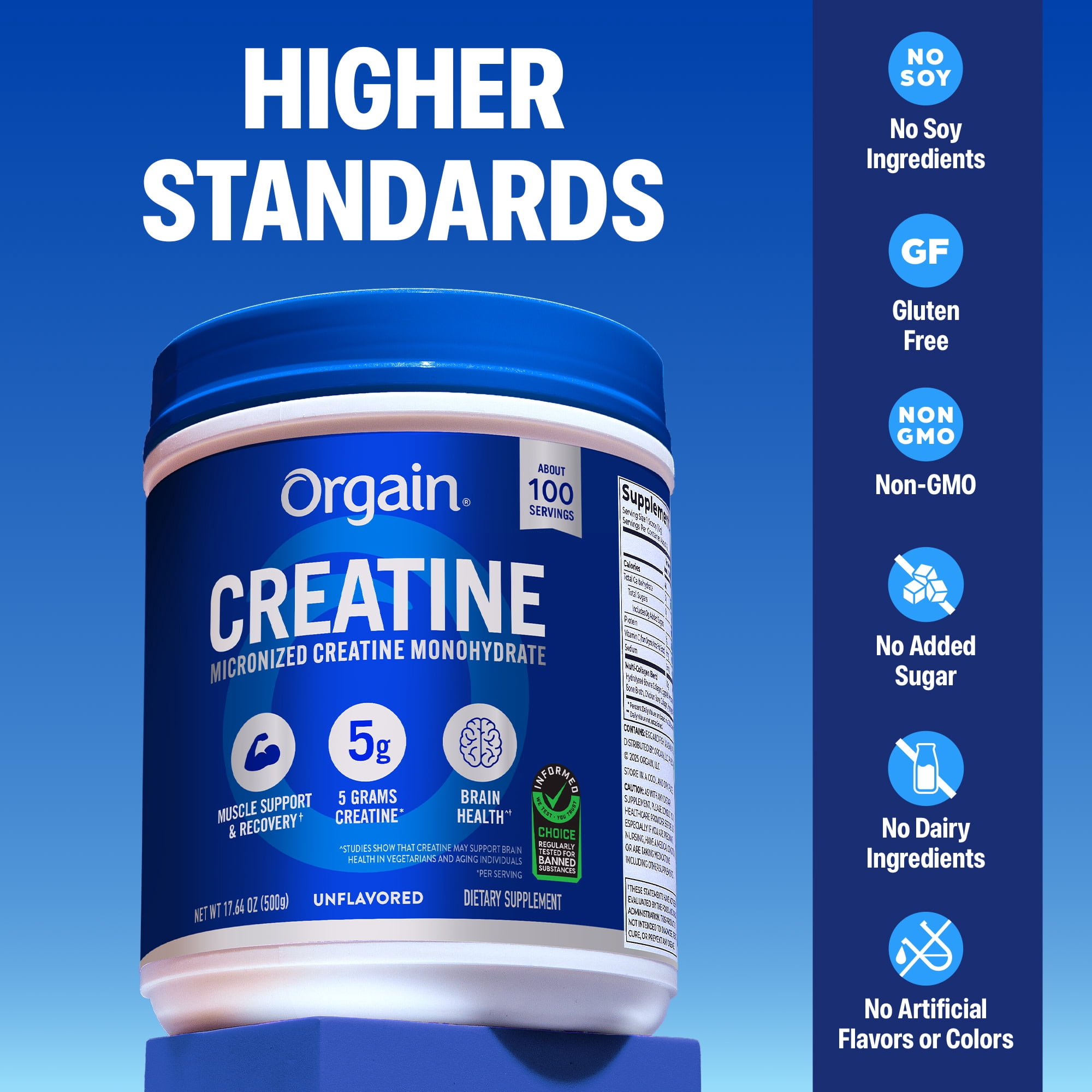 Orgain Creatine Monohydrate Micronized Powder, Unflavored, 100 servings, 17.64oz