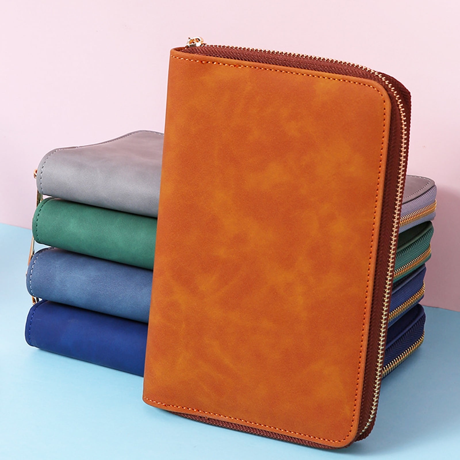 Refillable PU Leather 6-Ring Binder Cover with Zippered Closure, Card Pocket & Elastic Pen Slot