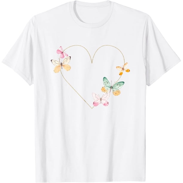Camiseta con diseño de mariposa de corazón colorido