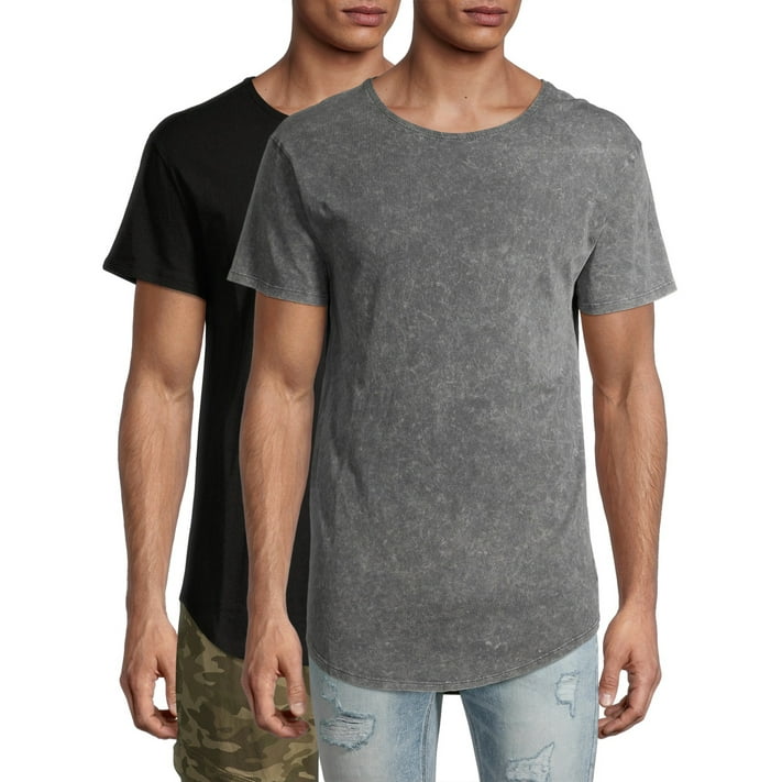 No Boundaries Men's Elongated TShirt with Short Sleeves, 2Pack