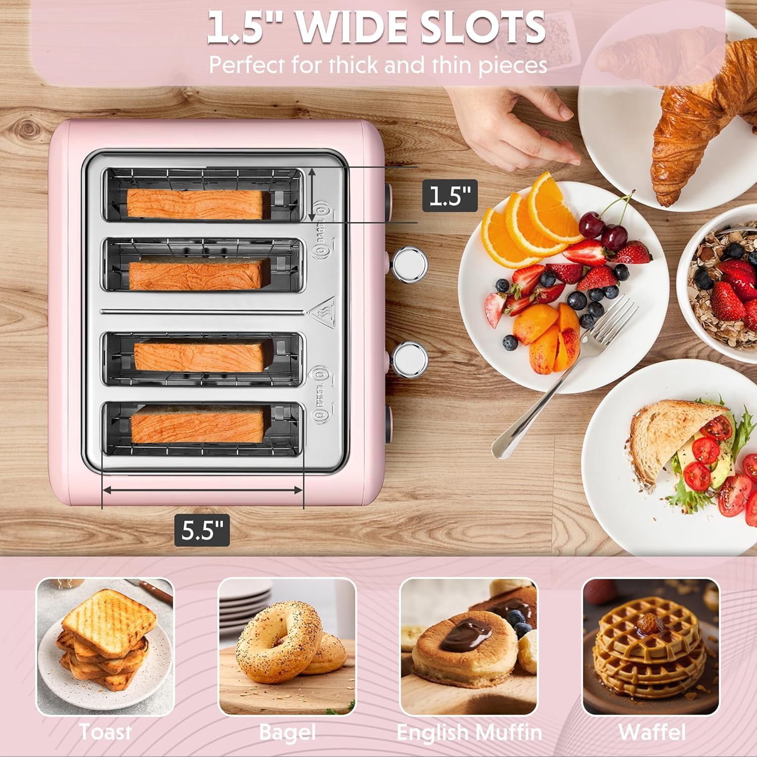 DT620 2-Slice Toaster, Extra Wide Slots, Retro Stainless Steel with High Lift Lever, Bagel and Muffin Function, Removal Crumb Tray, 7-Shade Settings,Cozy Greenish