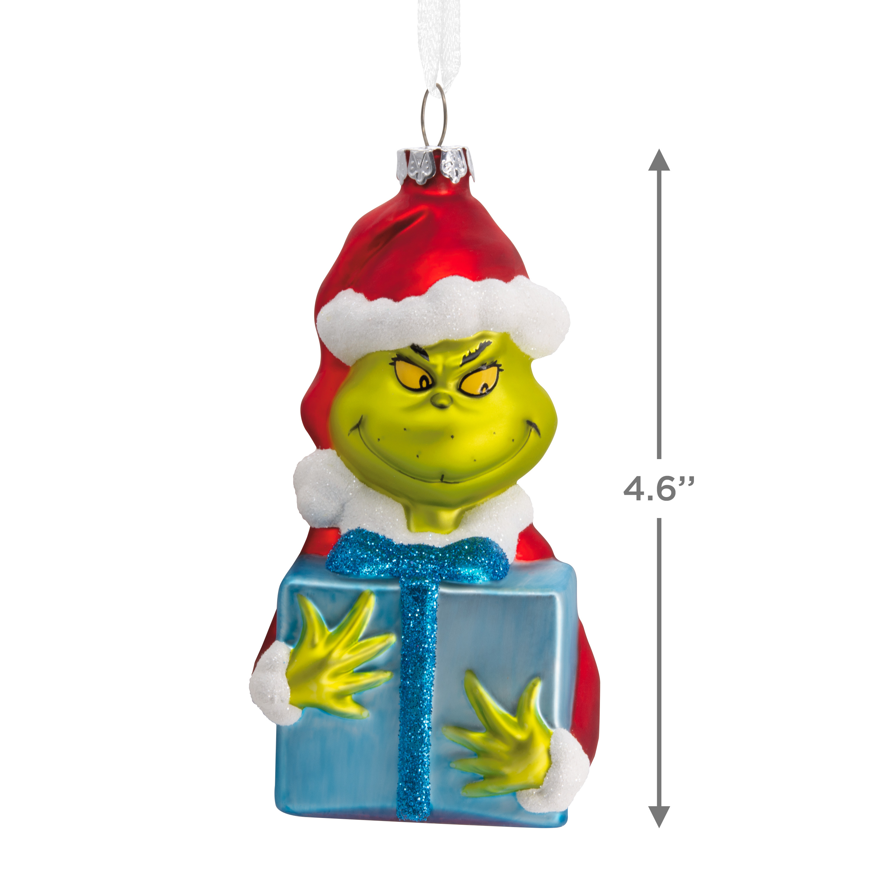 Décoration Hallmark de Noël (Le Grinch avec cadeau, Comment le Grinch a volé Noël ! de Dr. Seuss, en verre soufflé)