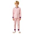 thumbnail image 3 of TIREOW Kids Underwear 2 Piece Set Contrast Trim Long Sleeve Crewneck Top and Long Pants Boys and Girls Sleepwear Loungewear Set, 3 of 7