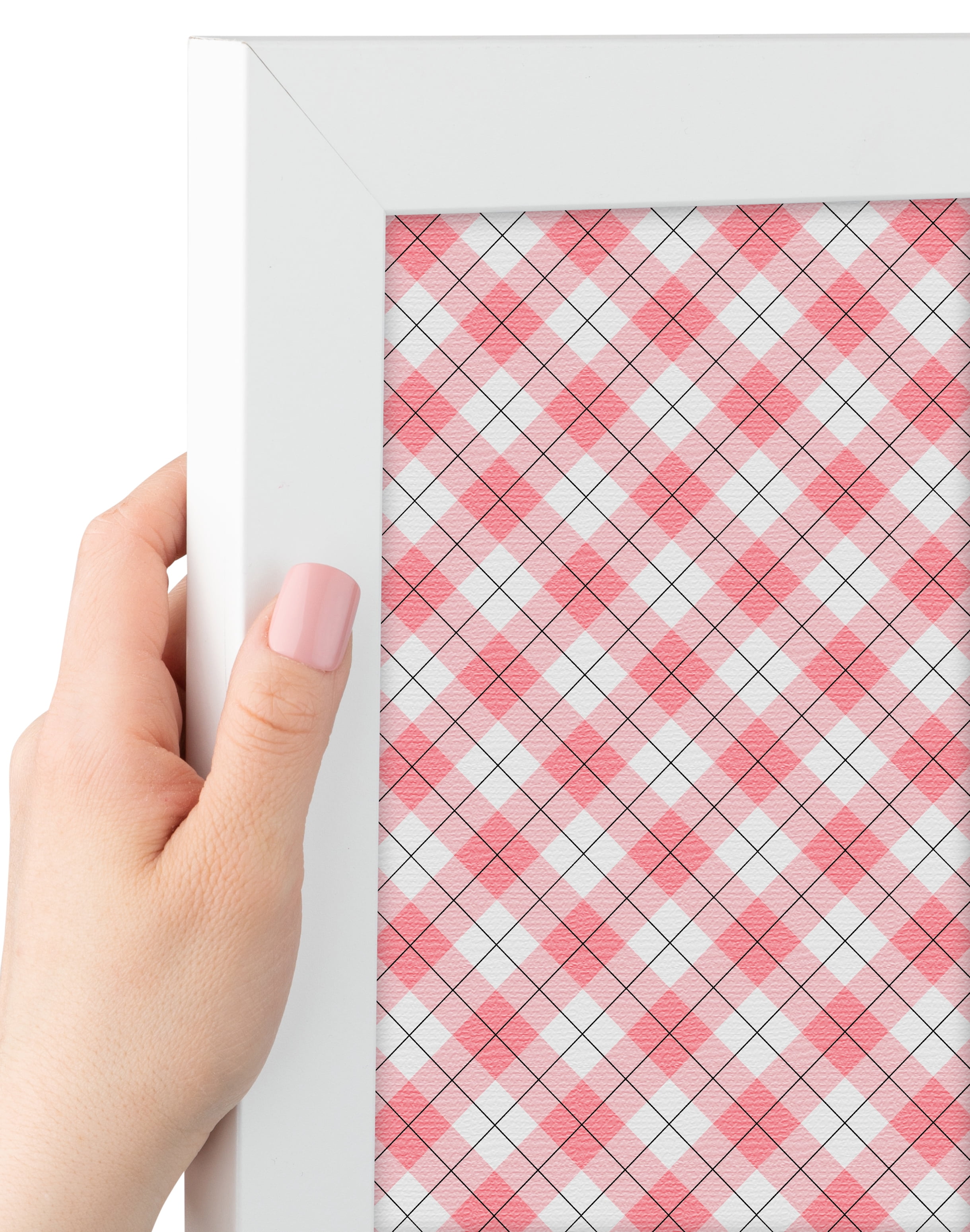 PinPix ArtToFrames 20x14 Custom Cork Bulletin Board Argyle Light Pink   Poster Board Has a Fabric Style Canvas Finish, Framed in Satin White Frame (PinPix-649)