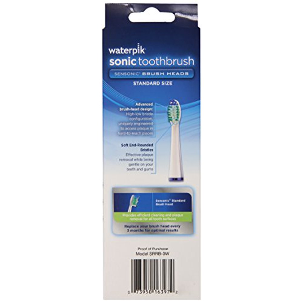 Waterpik Sensonic Toothbrush Standard Brush Head, SRRB3W, 3 count