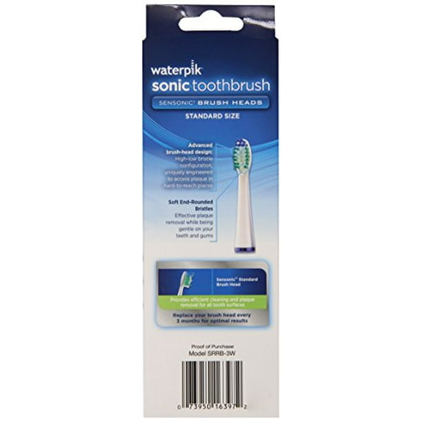 Waterpik Sensonic Toothbrush Standard Brush Head, SRRB3W, 3 count