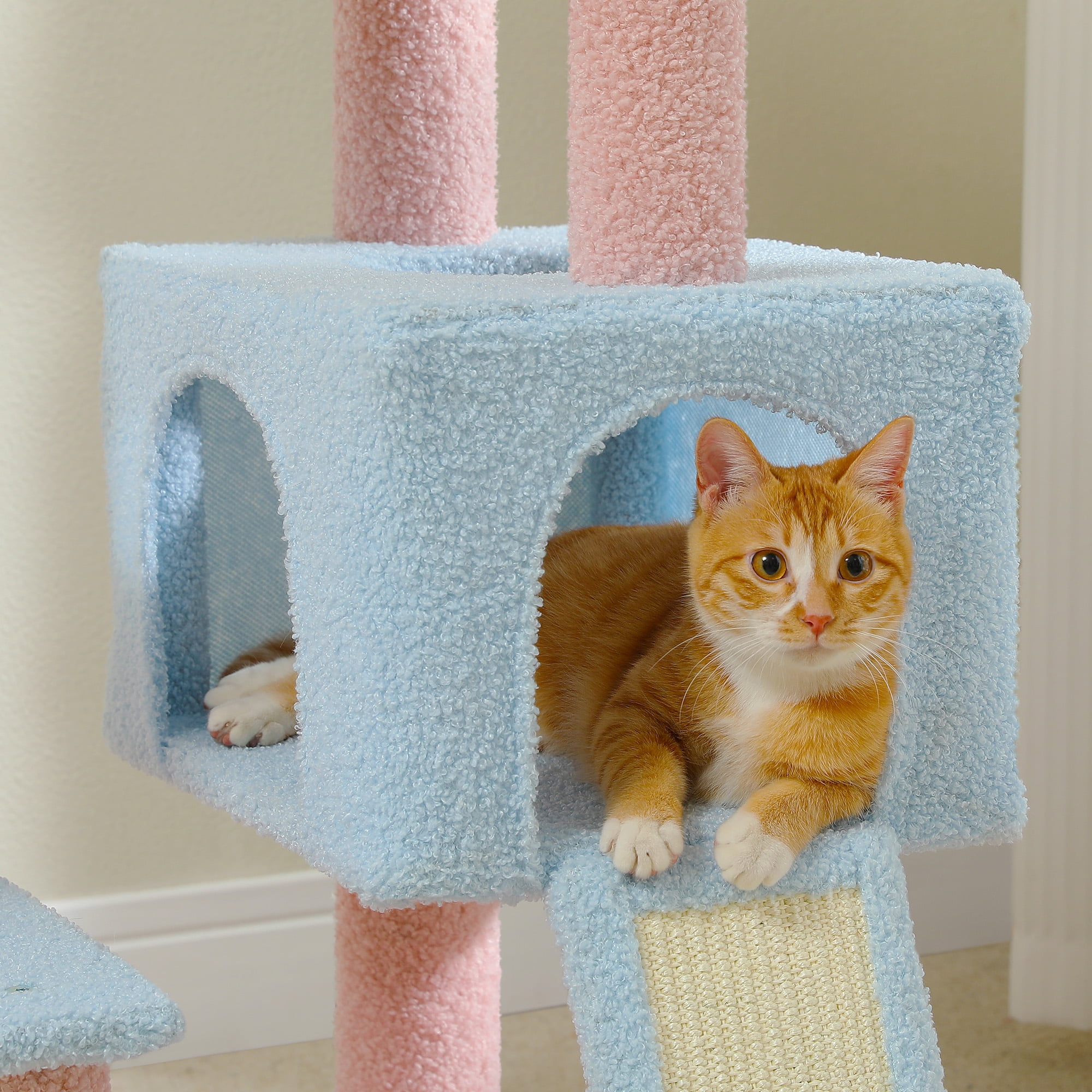 Kadyn 47" Flower Cat Tree Tower for Indoor Cats, Cat Condo with Pink Top Perch for Kittens, Cat Tree House with Sisal Scratching Posts, Blue