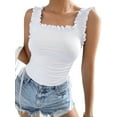 thumbnail image 3 of Cute Crop Tops for Women Tank Tops Ribbed Ruffle Strap Square Neck Womens Trendy Going Out Preppy Tops White M, 3 of 9