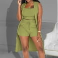 thumbnail image 2 of Women Fashion Shorts Two-Piece Set Women Fashion Casual Stretchy Wear 2022 Solid Color 3 Piece Pants Set Ladies Ribbed Casual Sleeveless Coat Vest And Shorts Suits, 2 of 5