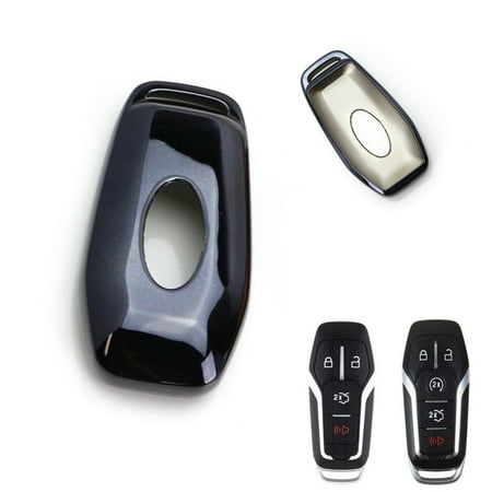 Black Key Fob Case (Glossy Remote Soft TPU Key Fob Cover Case Black For Ford or Lincoln 4 / 5 Button Intelligent)