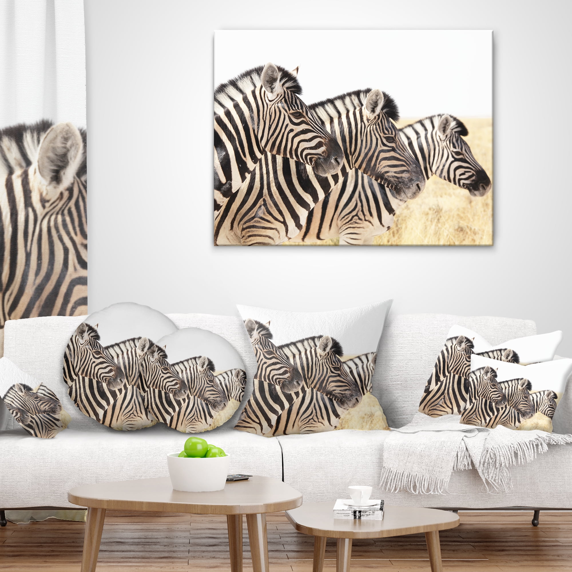 Designart Zebras in A Row in Grassland - African Wall Throw Pillow - 16x16
