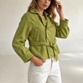 thumbnail image 5 of Enjoytime Cropped Jackets for Women Long Sleeve Notch Lapel Belted Short Trench Coat Fall Fashion Trendy Work Casual Outerwear, 5 of 7