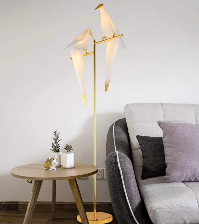 AFANQI Double Crane Iron LED Lights Origami Swing Bird Bedroom Living Room Floor Lamps