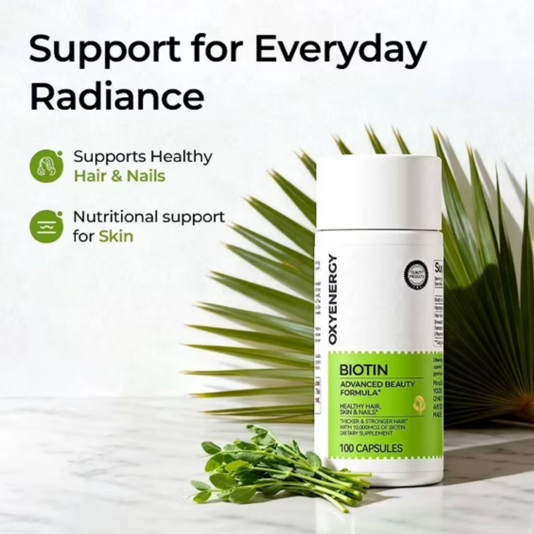 OxyEnergy Biotin 10,000mcg Hair, Skin & Nails Supplement, Triple Nutrient Formula with AnaGain & Keratin, 60 Capsules