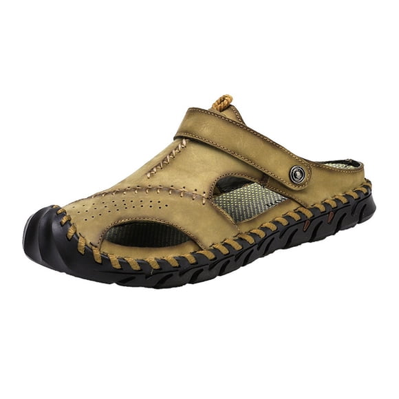 Mens Summer Casual Leather Sandals Breathable Outdoor Beach Shoes