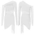 thumbnail image 7 of Aiihoo Women Off Shoulder Rhinestone Mesh Patchwork Latin Dance Dress Tassel Salsa Cha Cha Dance Dress White M, 7 of 7