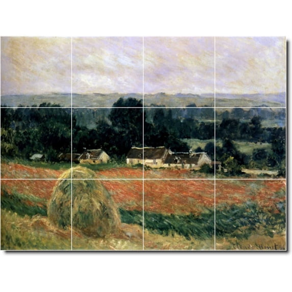 Ceramic Tile Mural-Claude Monet Country Painting 81. 32" w x 24" h using (12) 8 x 8 ceramic tiles