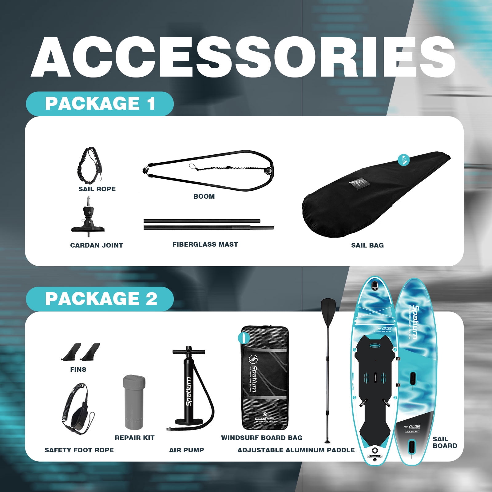Spatium Windsurf Sail Professional Inflatable Sup Paddle Board Windsurf Board with sail