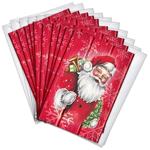 Santa's Pack Traditional Christmas Greeting Cards | 10 Pack Bulk Set (4x6)