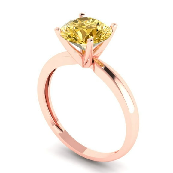 2 ct Round Cut Yellow Moissanite Solitaire Engagement Ring for Women in 14K Rose Gold