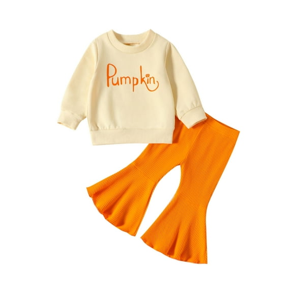 TJAZFJPA Cheerleader Outfit for Girls Toddler Girls Long Sleeve Letter Prints T Shirt Pullover Tops Ribbed Bell Bottoms Pants Kids Outfits Newborn Girl Outfits Spring Toddler Costume Cat
