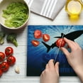 thumbnail image 3 of Shark Cutting Board, Underwater Hunter Phrase Fish Silhouette in the Ocean Danger in Marine Picture, Decorative Tempered Glass Cutting and Serving Board, Large Size, Royal Blue Black, by Ambesonne, 3 of 5