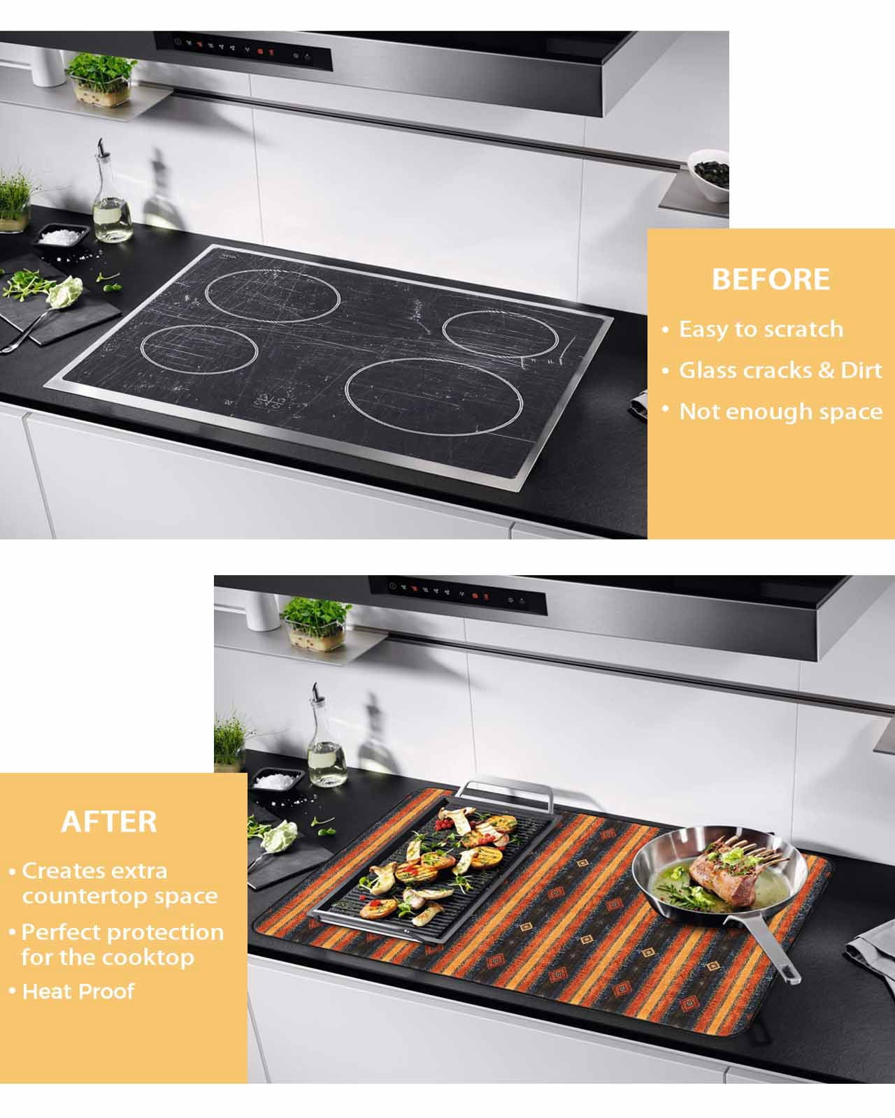 nqOlkjepod Large Induction Cooktop Protector Mat 24"x21", Burnt Orange Striped Stove Top Covers for Electric Stove, Modern Southwest Geometric Stove Burner Cover Mats, Glass Top Stove Cover