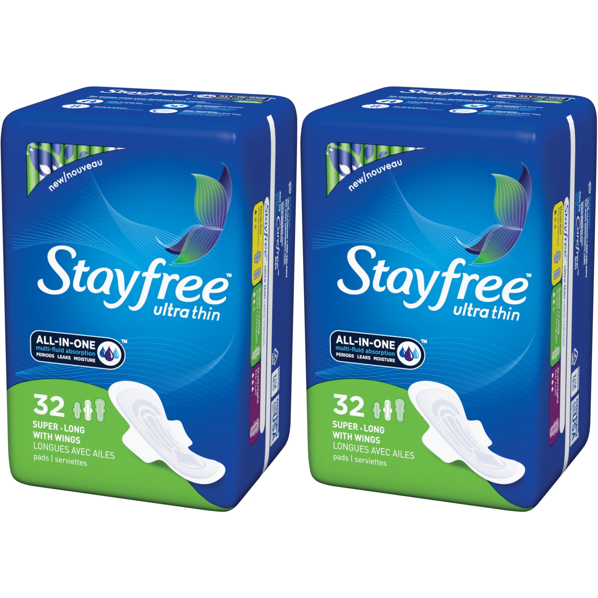 2 Pack Stayfree Ultra Thin Pads for Women with Wings Super Long 32