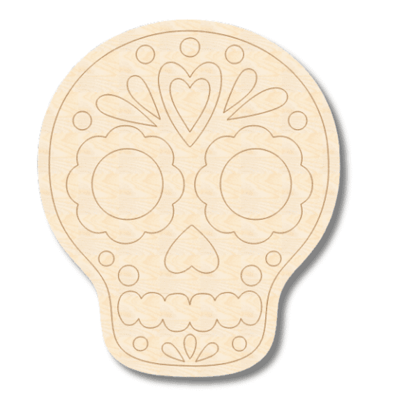 Unfinished Wood Etched Sugar Skull Shape | Paint By Line Crafts 20" / 1/8"
