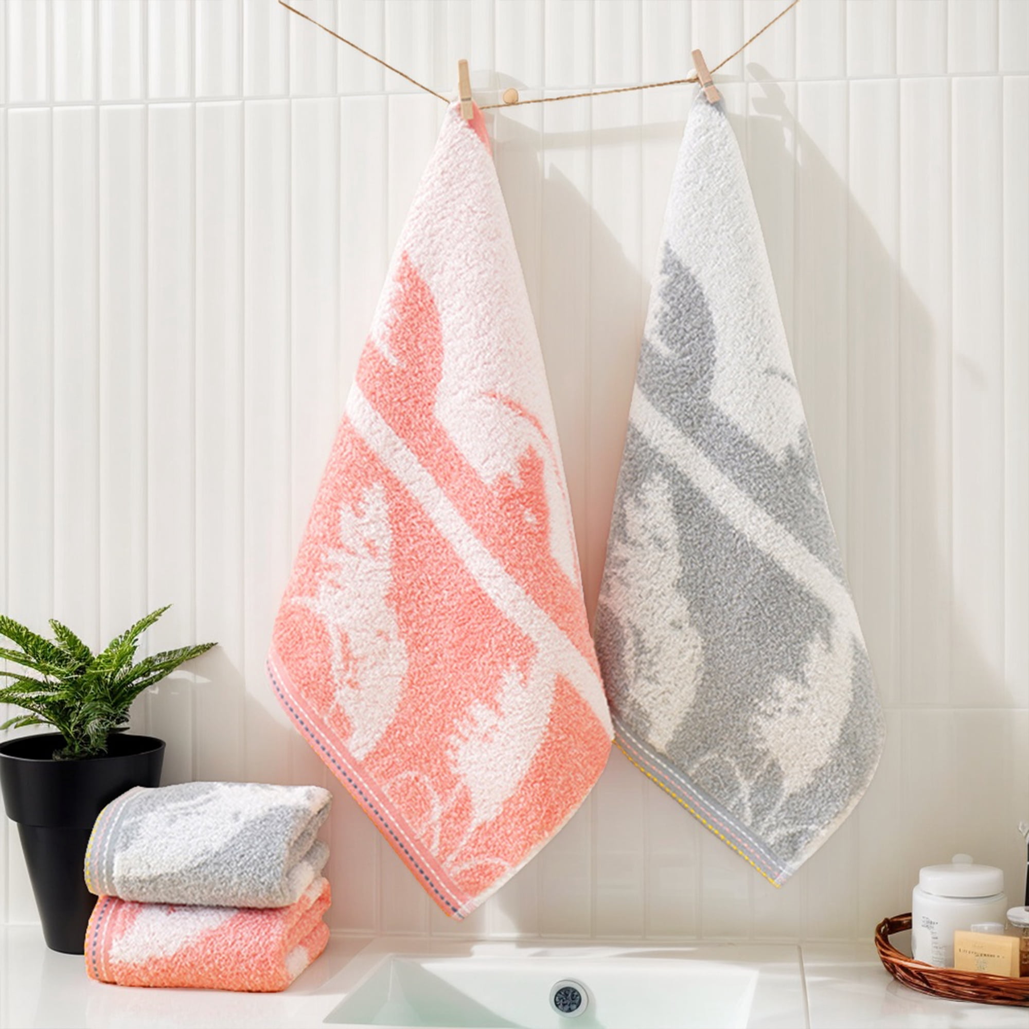 Unique Bargains Plant Pattern Soft Absorbent Cotton Hand Towels Grey 4 Pcs