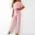 thumbnail image 4 of CEHVOM Women's Casual Loose Short Sleeve Belted Wide Leg Pant Romper Jumpsuits Petite, 4 of 6