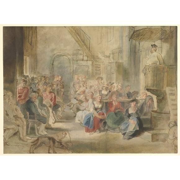 Un Sermon dans une Affiche d'Église de Village Imprimé par Peter Paul Rubens (18 x 24)