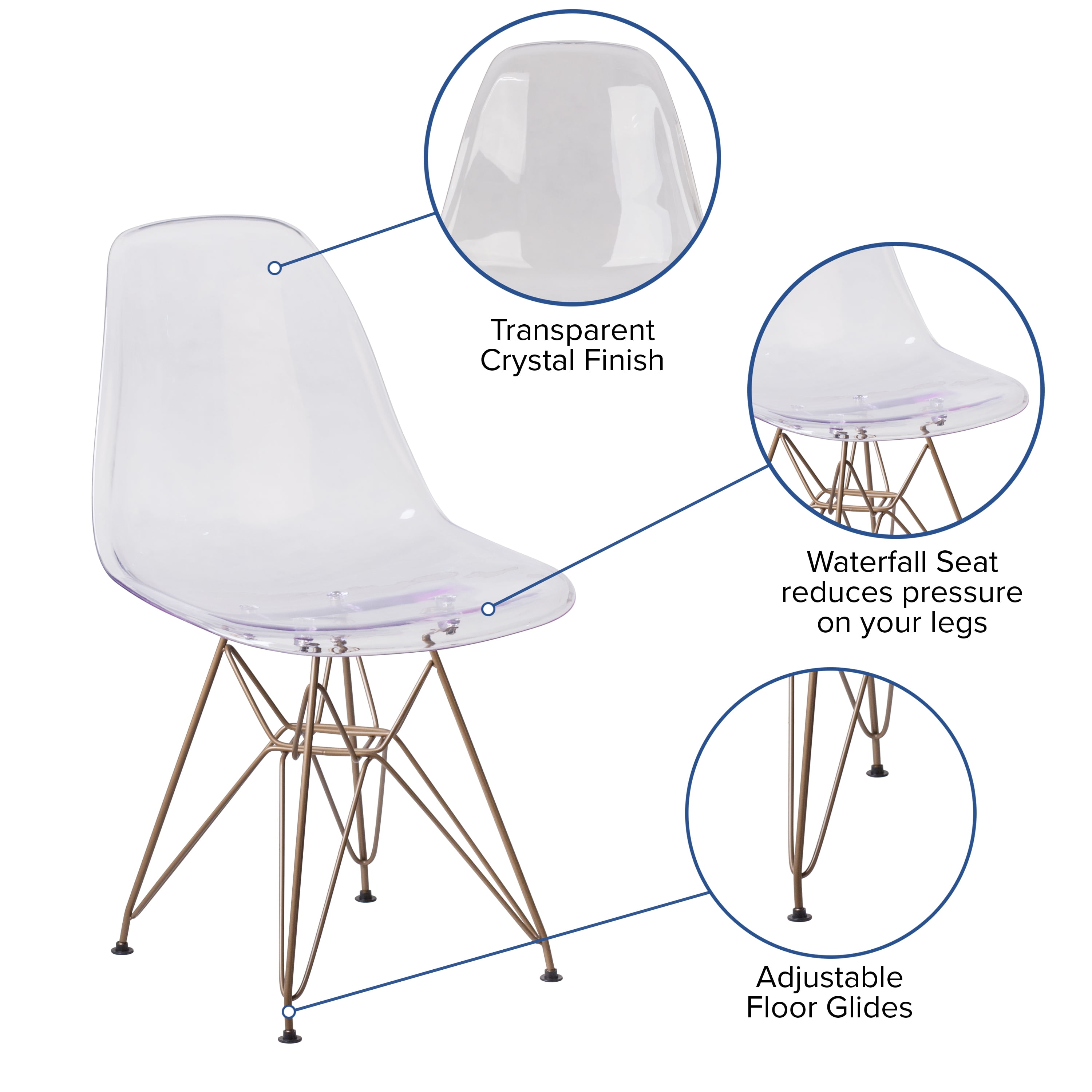 Emma Oliver Modern Ghost Chair for Kitchen with Gold Metal Base Walmart