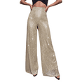 thumbnail image 6 of Women Sequin Bell Bottom Pants Glitter Sparkle High Waist Wide Leg Trousers Night Out Clubwear, 6 of 9
