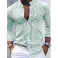 thumbnail image 1 of Camisa de playa informal con botones para hombre, de color rosa, azul y verde, de manga larga a rayas, cuello alto, ropa hawaiana Vaion, blusa estampada, 1 of 6