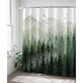 thumbnail image 4 of Green Misty Forest Shower Curtain Set Ombre Sage Green White Waterproof Fabric Nature Tree Mountain Woodland Decorative Bathroom Bath Curtain Decor (72'''' × 72'''', Green), 4 of 6