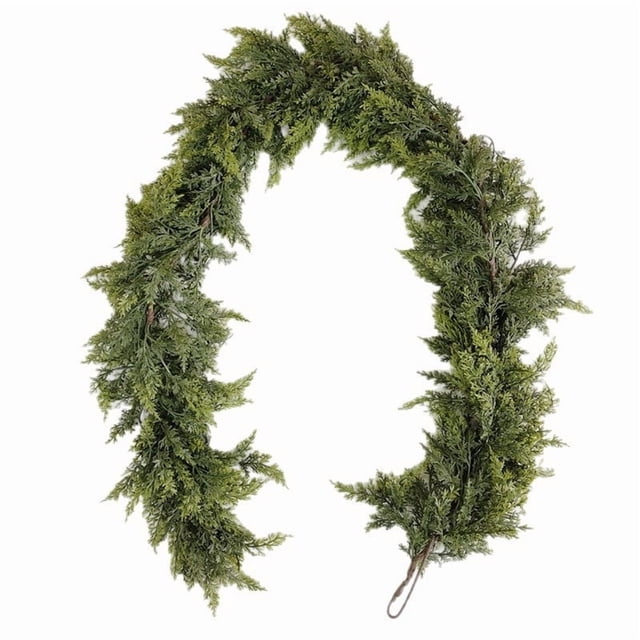 Guirnalda navideña de cedro de 1,5 m, gruesa, verde, artificial, con agujas de cedro, ideal para decorar chimeneas familiares y fiestas navideñas.