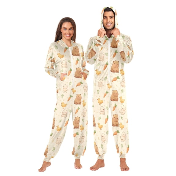 Adult Christmas Onesie Capybara Carrot Duck Adult Zipper One-Piece Pajamas Unisex Pajamas with Pockets