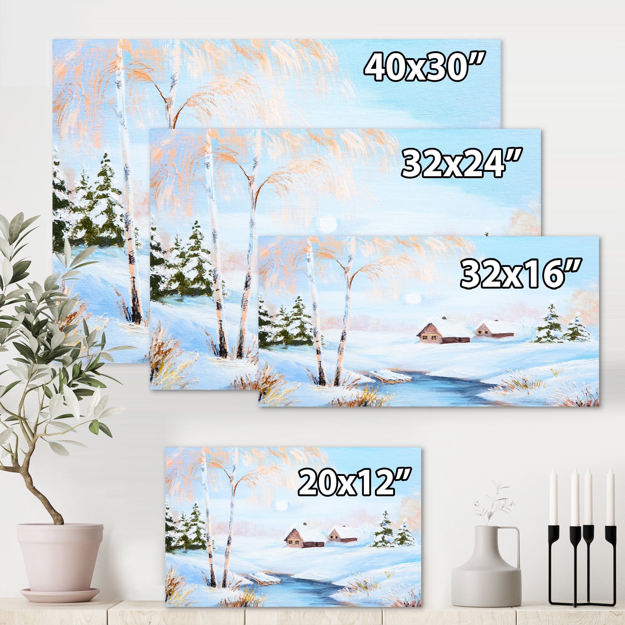 Designart ' Frozen River In The Forest Winter Landscape ' Lake House Canvas Wall Art Print