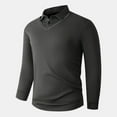 thumbnail image 2 of BiZtdJrK Mens Long Sleeve Polos Shirts with Collar 2 in 1 Tops Solid Color Business Casual Tops, Gray, M, 2 of 7