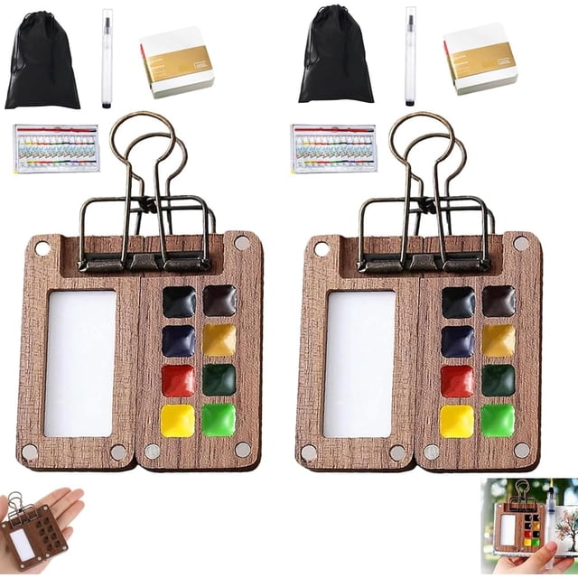 Solysta Mini juego de acuarela, paleta de pintura de viaje Solysta, paquete de paleta de pintura lista para viajar, mini juego de pintura de acuarela Solysta, mini bandeja de pintura de viaje de mader