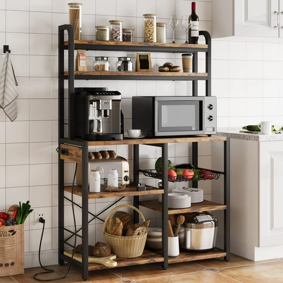 AOILE 6-Tier Kitchen Baker’s Rack with Power Outlet, Industrial Microwave Stand and Buffet Storage Shelf