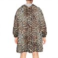 thumbnail image 2 of Brown and Black Leopard Print Wearable Oversized Blanket,Wearable Blanket Hoodie for Adults,Cozy Hooded Blankets with Super Pockets,Super Warm Fuzzy Pullover for Women & Men, 2 of 6