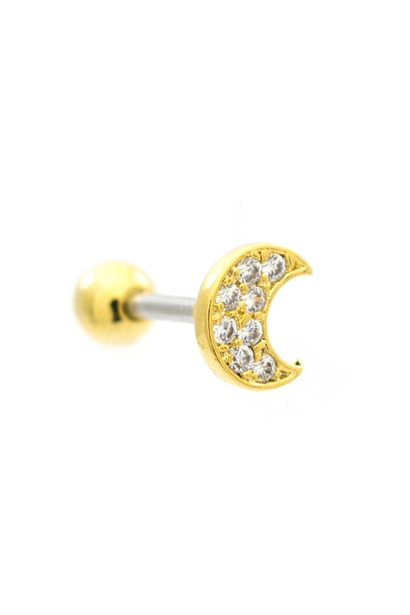 Moon Cubic Zirconia Design Ear Cartilage Barbell 16g Surgical Steel- Sold Each