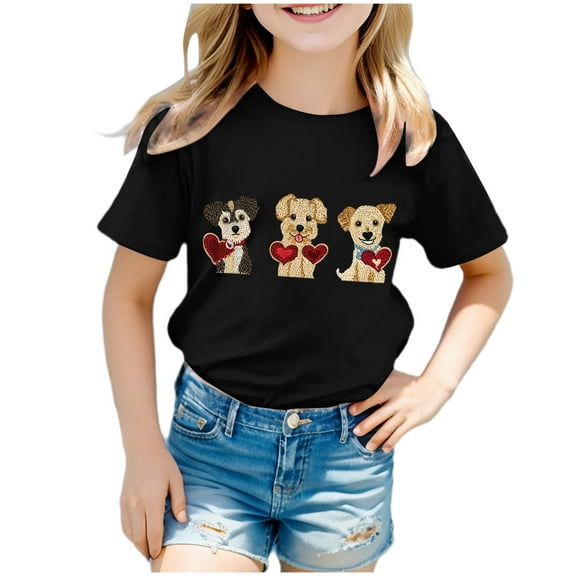 Gerichy Girls Short Sleeve T Shirts Girls Valentines Day Graphic Print Summer Short T-Shirts for Girls Round Neck Tee Tops