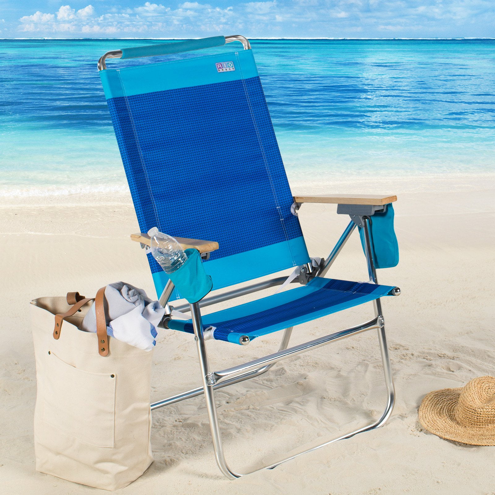 RIO Beach 4-Position Hi-Boy Backpack Beach Chair - Blue RIO Beach 4-Position Hi-Boy Backpack Beach Chair - Blue